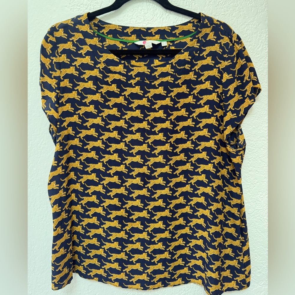 Boden cheetah silk blouse sz 14